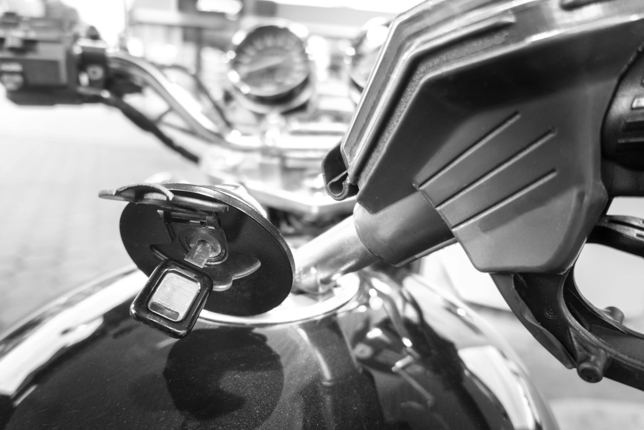 Motorcycle prepared for touring and fuel stop